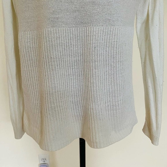 LOFT Rib Trim White Knit Cotton Open Classic Cardigan Sweater - Picture 4 of 7